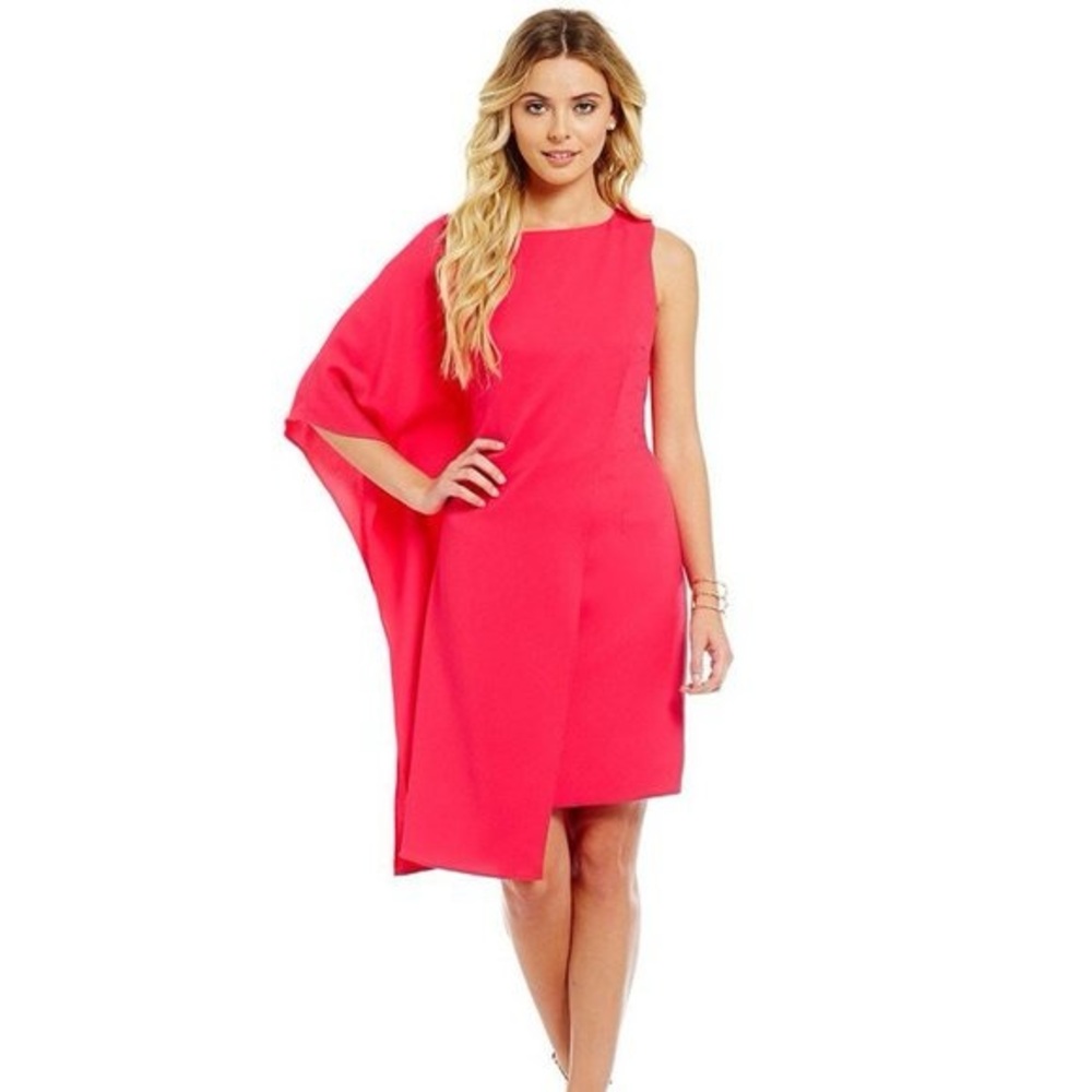 Katherine Kelly Hot Pink One Sleeve Cape Cocktail Dress 8🩷